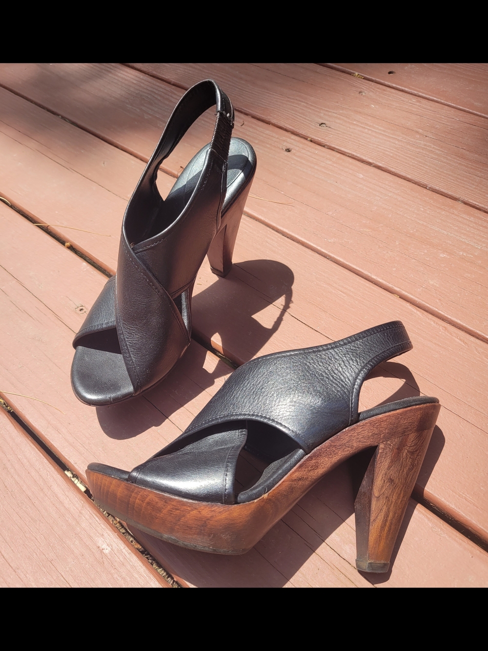 Aldo Black Leather Platform Slingback Heels